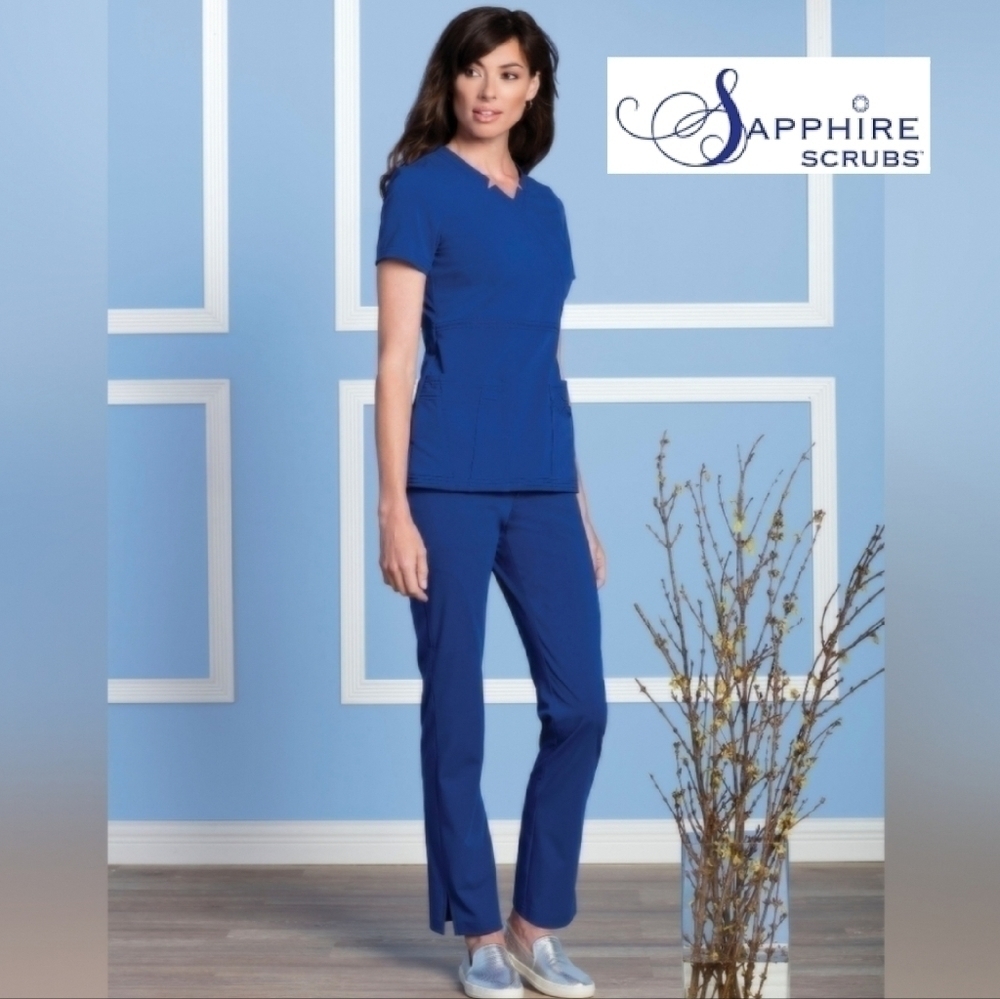 SAPPHIRE Navy Blue Scrub Set, Top XL And Pants Large Petite